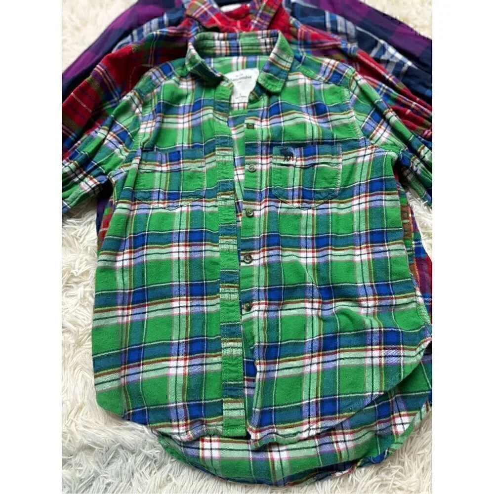 4 piece size 7-8 Boys Long Sleeve Button Down Flannel Bundle by Old Navy & Aberc